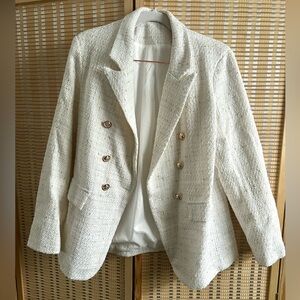 NWOT SIZE L Elegant Cream Women's Blazer with gold buttons gold metallic thread
